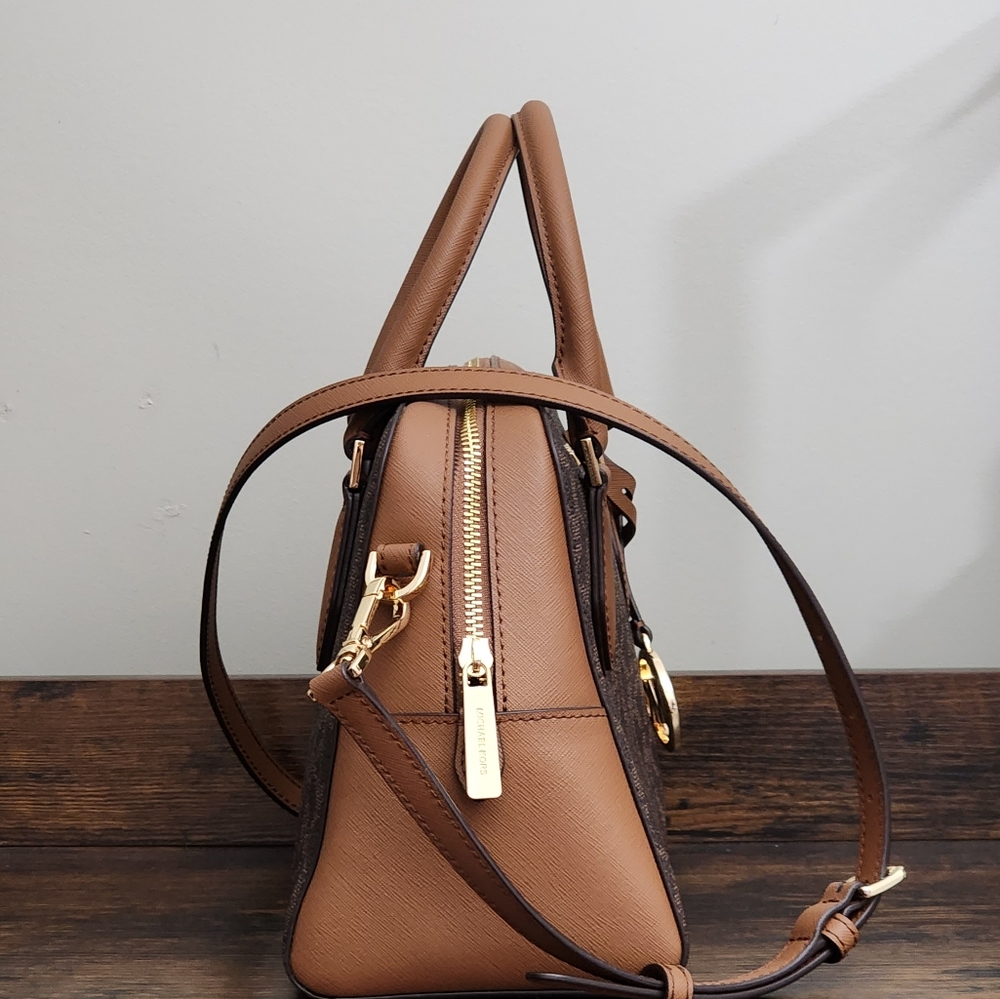 Michael Kors Ayden Logo MD Satchel Brown - Picture 3 of 10